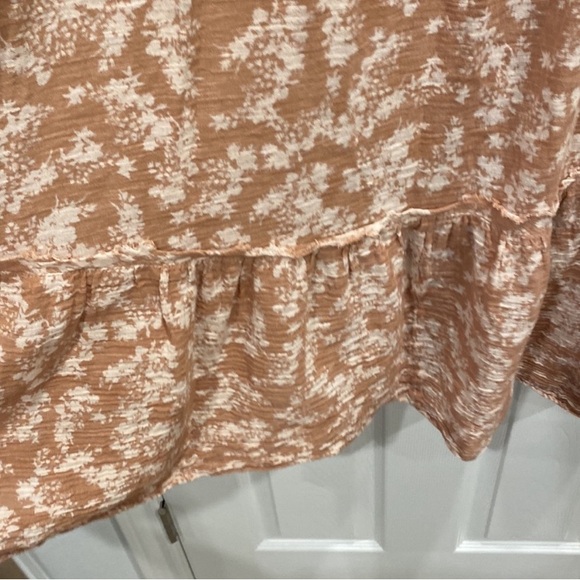 Free People Cream & Tan Ellie Floral Puff Sleeve Midi Dress - Picture 5 of 6